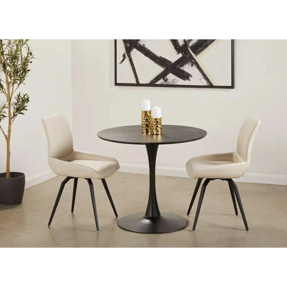 Tulip Ash Veneer Dining Table – Sleek 36" Table with Black Metal Legs