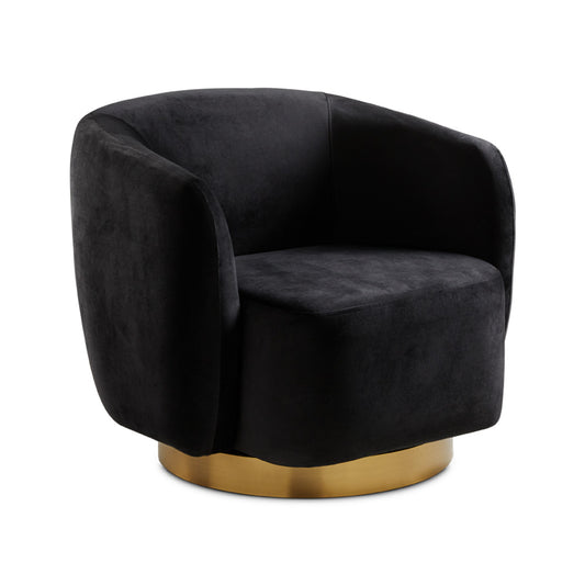 Aspen Black Velvet Accent Chair with Customizable Gold or Wood Base For Living Room