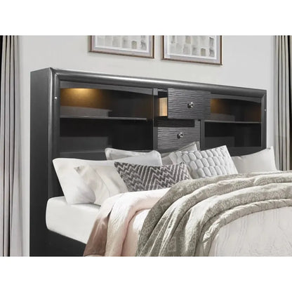Ava  black headboard featuring storage compartments 