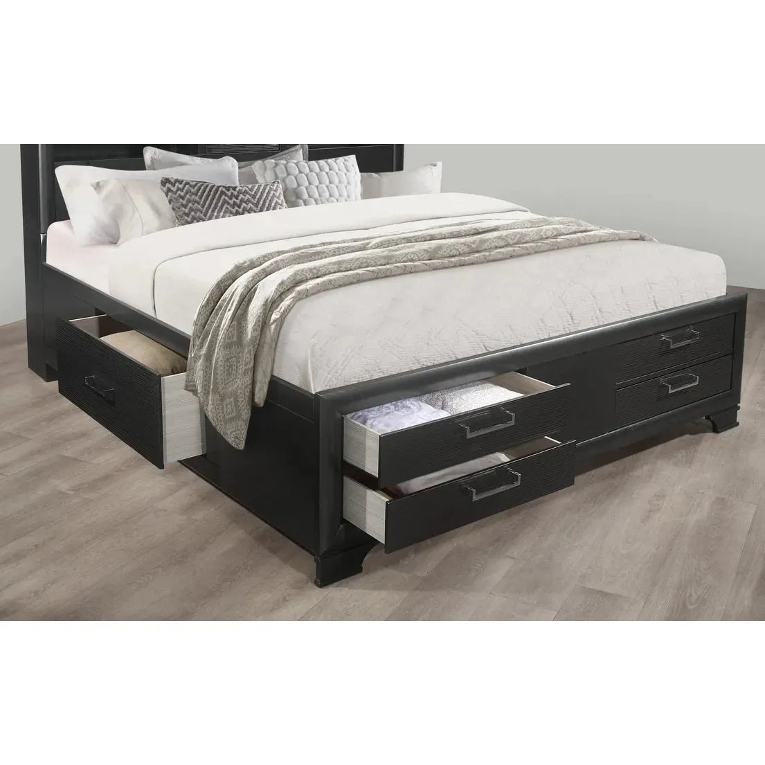 Black bed frame with storage drawers 