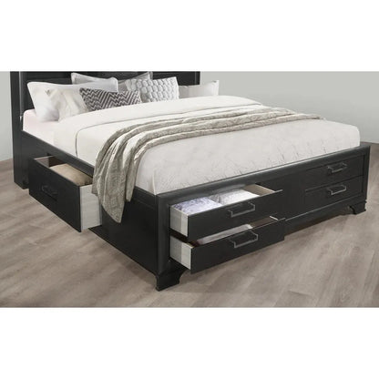 Black bed frame with storage drawers 