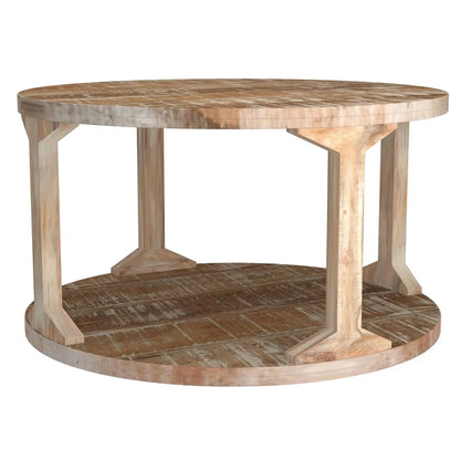 Avni Round Wood Coffee Table in Distressed Natural Mango Wood