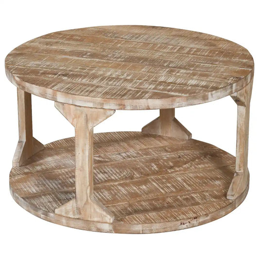 Avni Round Wood Coffee Table in Distressed Natural Mango Wood
