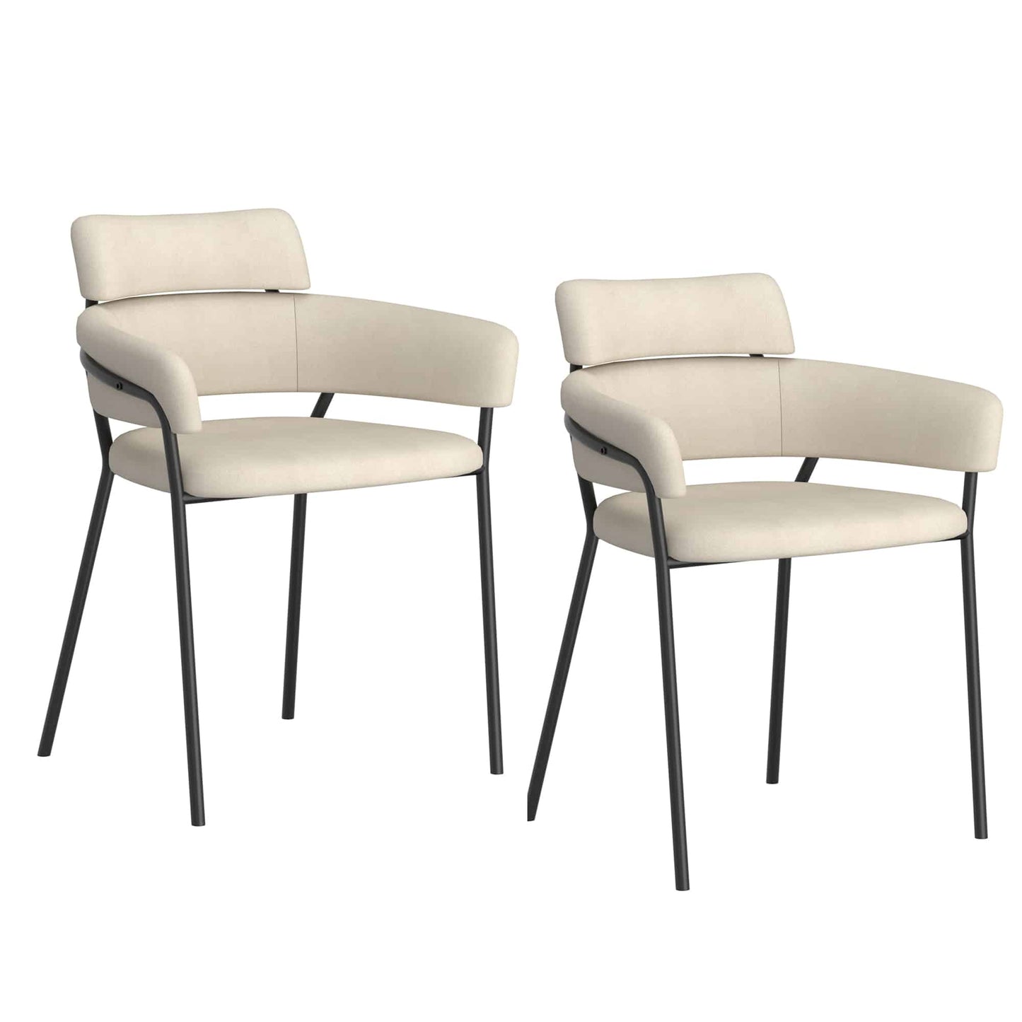 Axel Modern Side Chair in Beige Fabric and Black Metal -  Set of 2