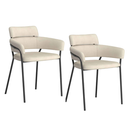Axel Modern Side Chair in Beige Fabric and Black Metal -  Set of 2