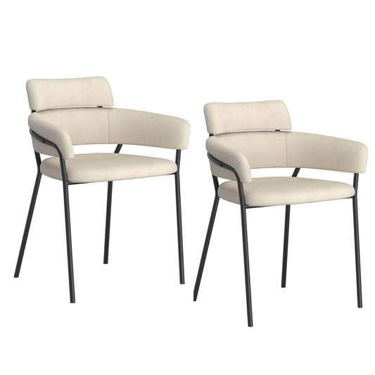 Axel Modern Side Chair in Beige Fabric and Black Metal -  Set of 2