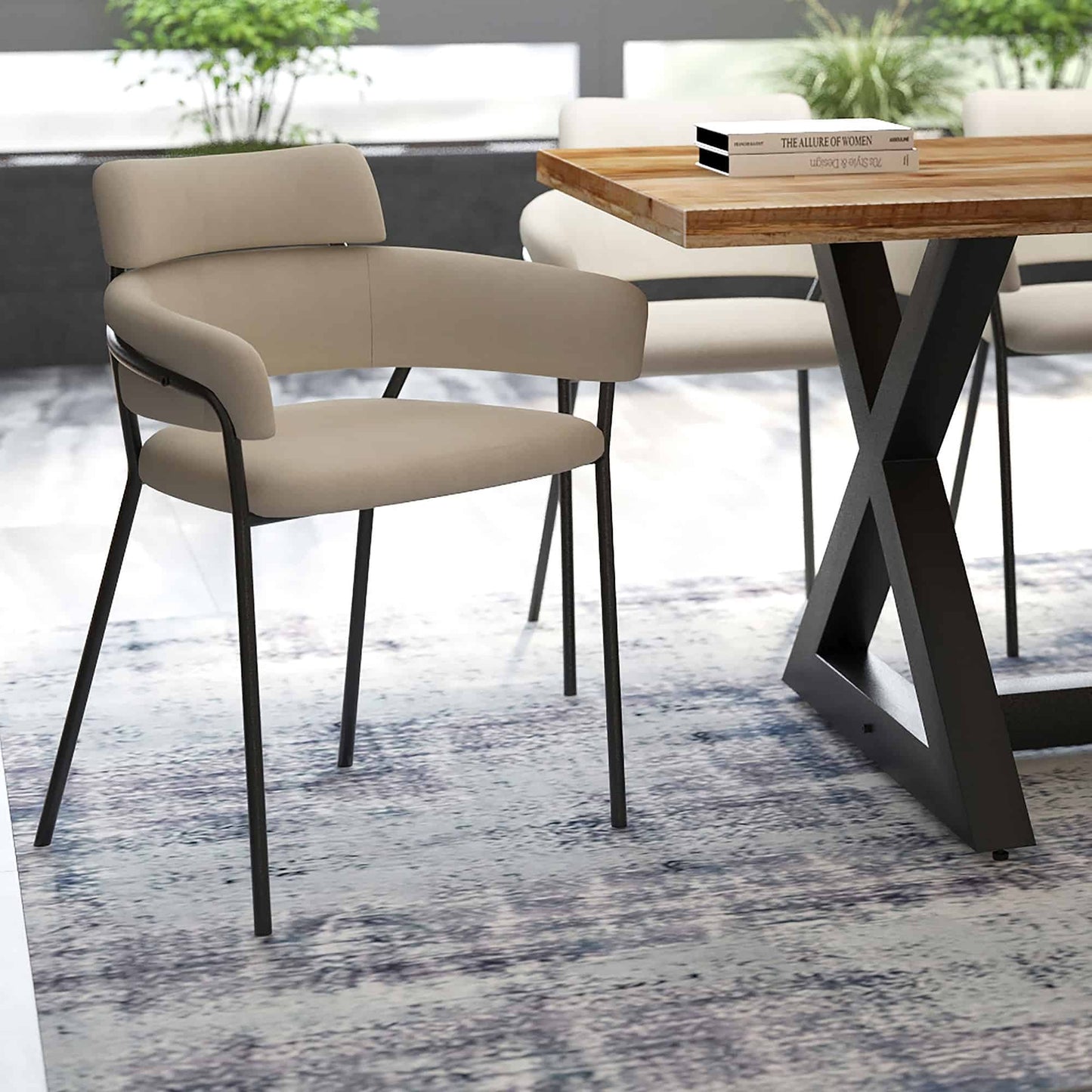 Axel Modern Side Chair in Beige Fabric and Black Metal -  Set of 2