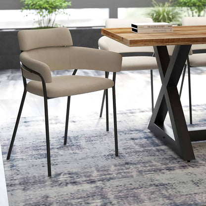 Axel Modern Side Chair in Beige Fabric and Black Metal -  Set of 2