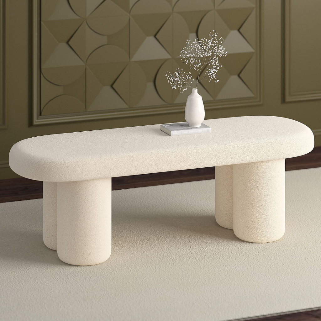 Azoro Cream Boucle Bench – Plush Modern Upholstered Accent Seat