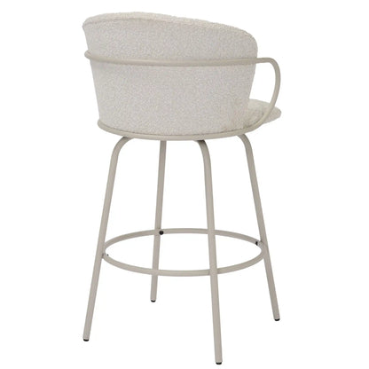 Kalani Swivel Counter Stool In Beige Bouclé Fabric - Set of 2
