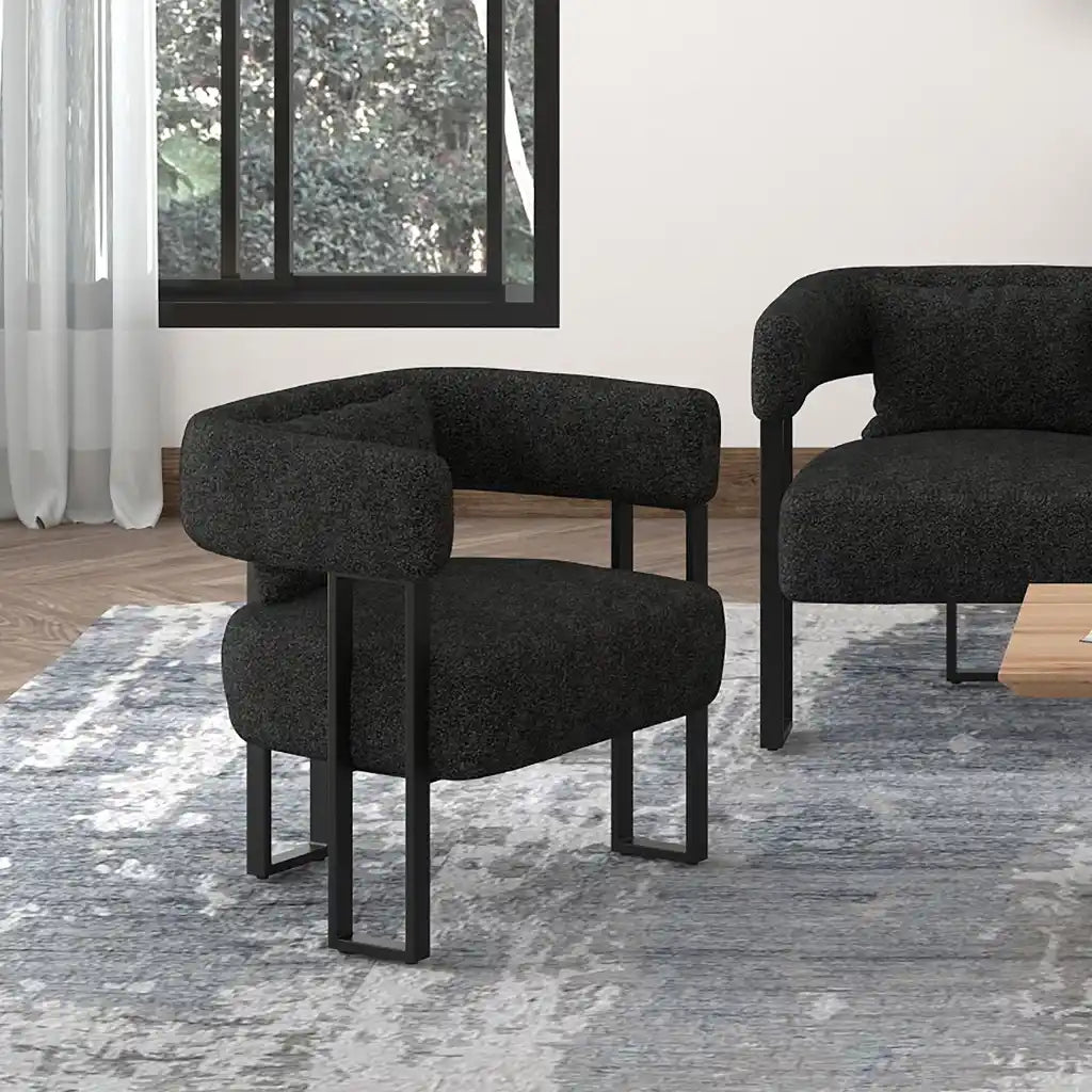 Back Of Modern Accent Chair in Charcoal Boucle