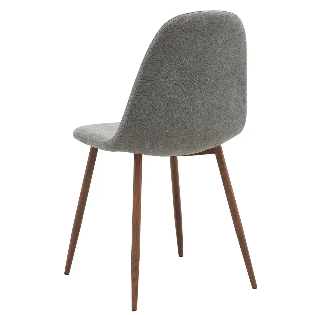 Set of 4 Grey Upholstered Dining Chairs With Walnut Metal Legs