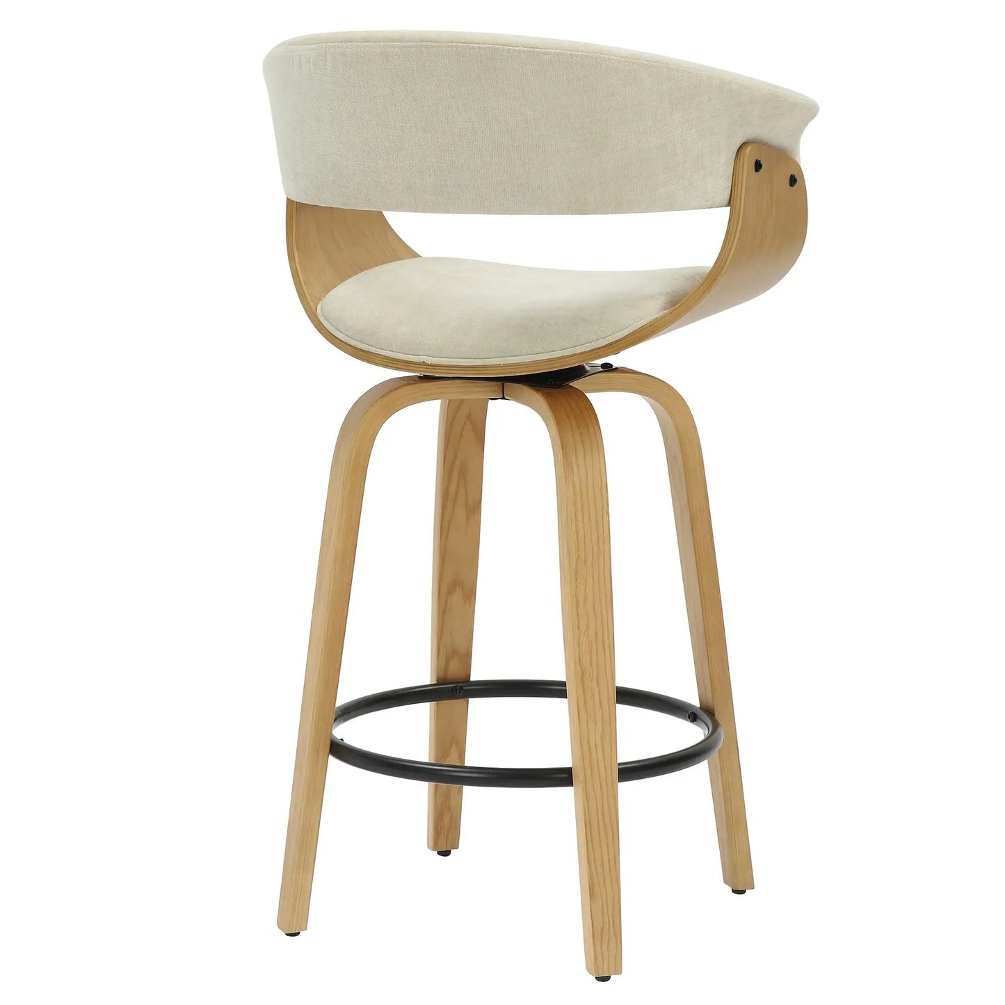 Holt Swivel Counter Stool with Curved Wood Frame & Fabric Seat