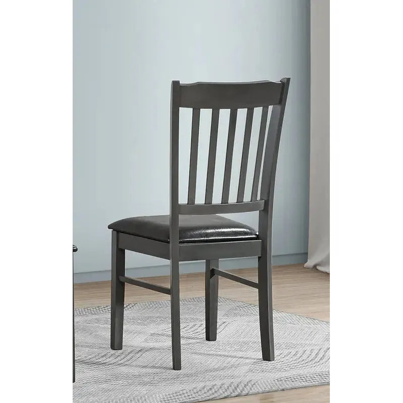 Gray wooden chair with black leather seat 