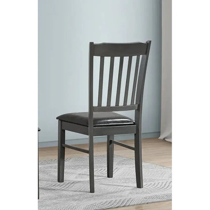 Gray wooden chair with black leather seat 