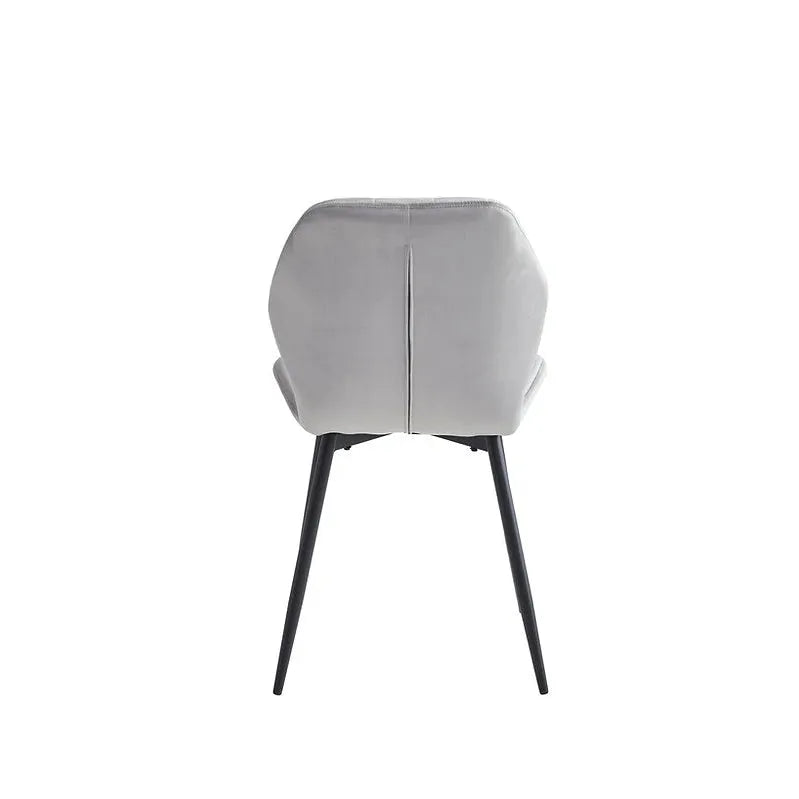 Modern chair with a grey cushioned backrest and black legs 