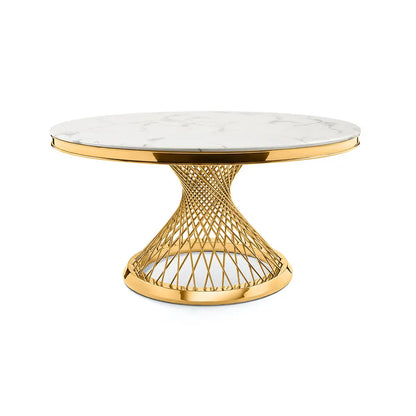 Bailey 55" White Round Marble Dining Table with Gold Legs
