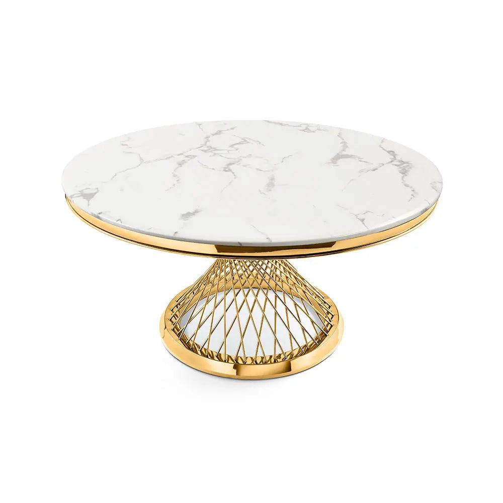 Bailey 55" White Round Marble Dining Table with Gold Legs