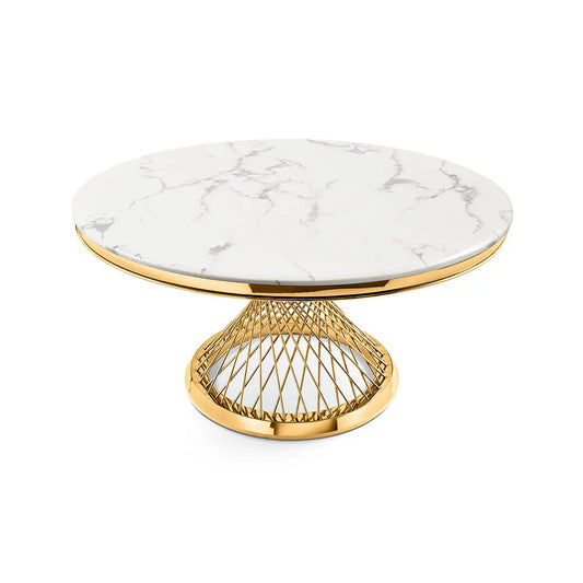 Bailey 55" White Round Marble Dining Table with Gold Legs