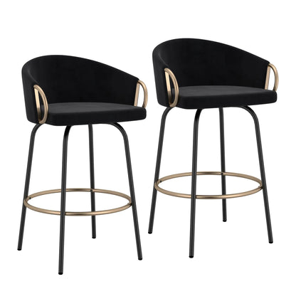 Velvet Swivel Counter Stools With Gold Accents – Set of 2