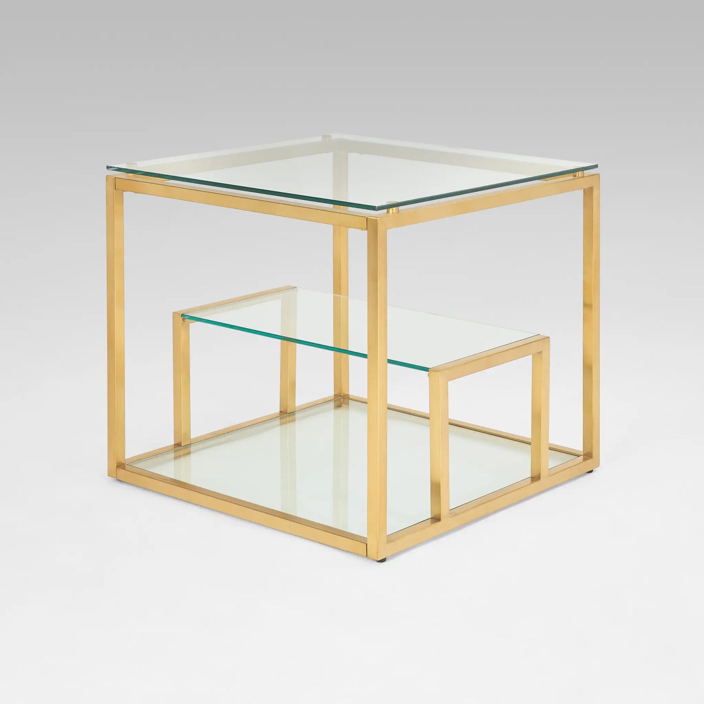 Barolo Gold Metal End Table – Brushed Gold Frame & Tempered Glass