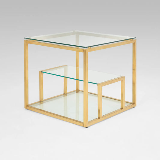 Barolo Gold Metal End Table – Brushed Gold Frame & Tempered Glass