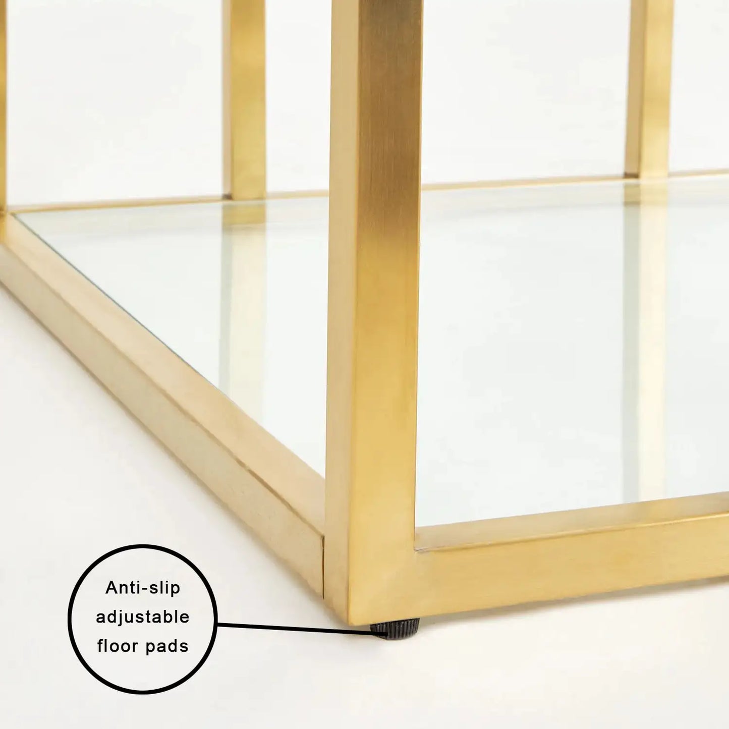 Barolo Gold Metal End Table – Brushed Gold Frame & Tempered Glass