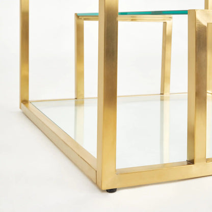 Barolo Gold Metal End Table – Brushed Gold Frame & Tempered Glass