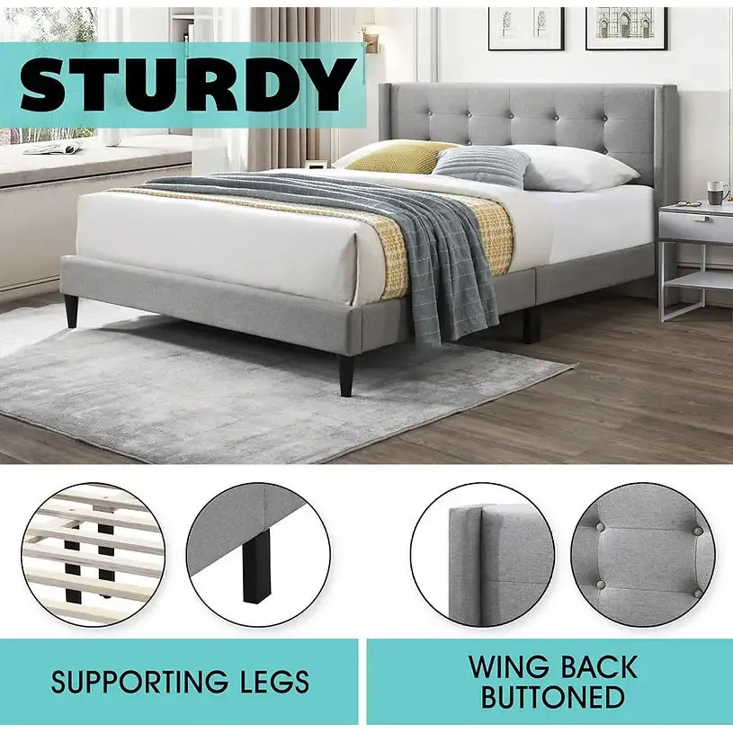 Bed  With Tufted Wing Headboard