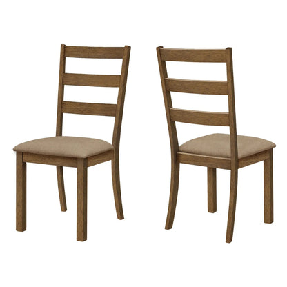Walnut Dining Chairs - 40"H Ladder Back Beige Fabric - Set of 2