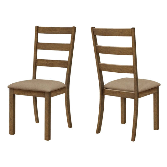 Walnut Dining Chairs - 40"H Ladder Back Beige Fabric - Set of 2