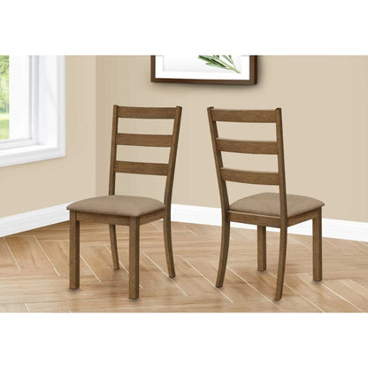 Walnut Dining Chairs - 40"H Ladder Back Beige Fabric - Set of 2