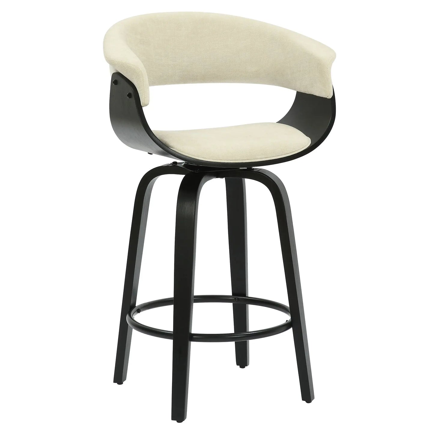 Holt Swivel Counter Stool with Curved Wood Frame & Fabric Seat