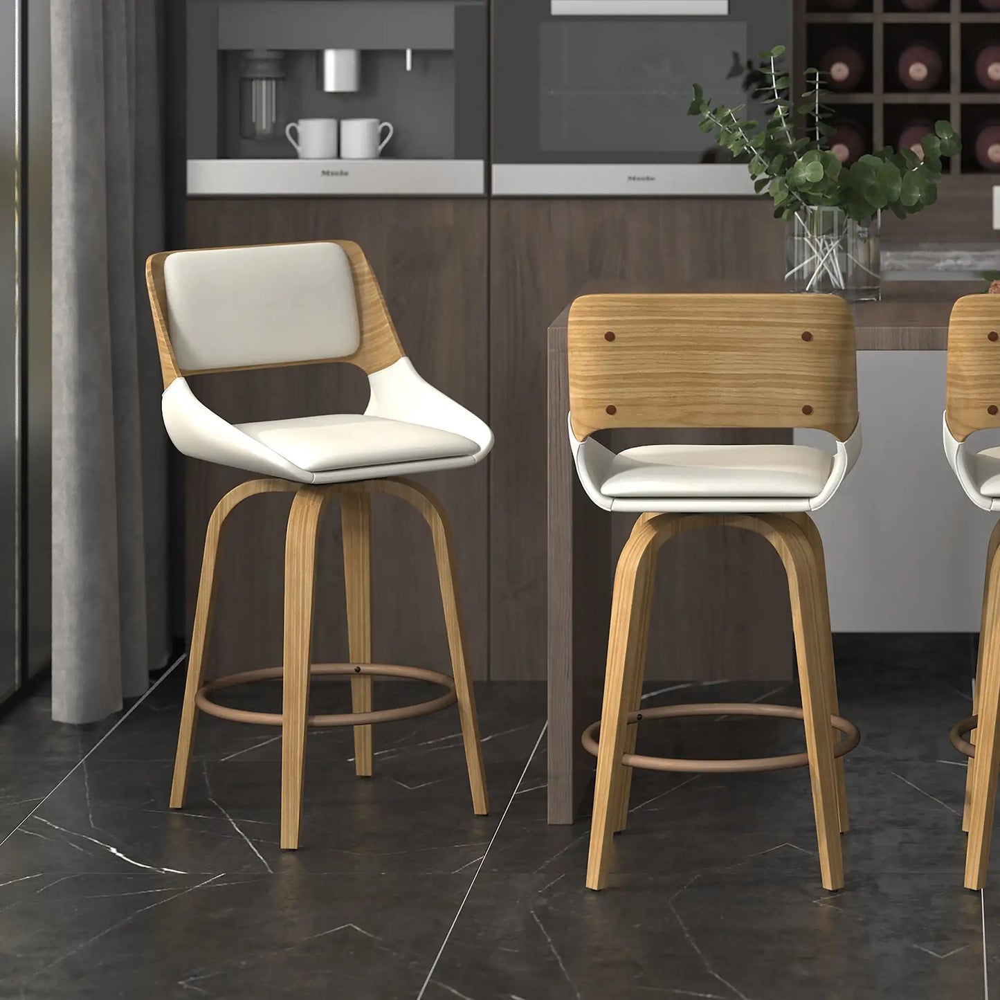 Hudson 26 White Swivel Counter Stool with Faux Leather Seat