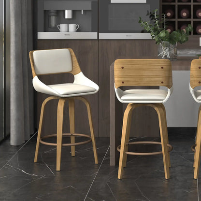 Hudson 26 White Swivel Counter Stool with Faux Leather Seat