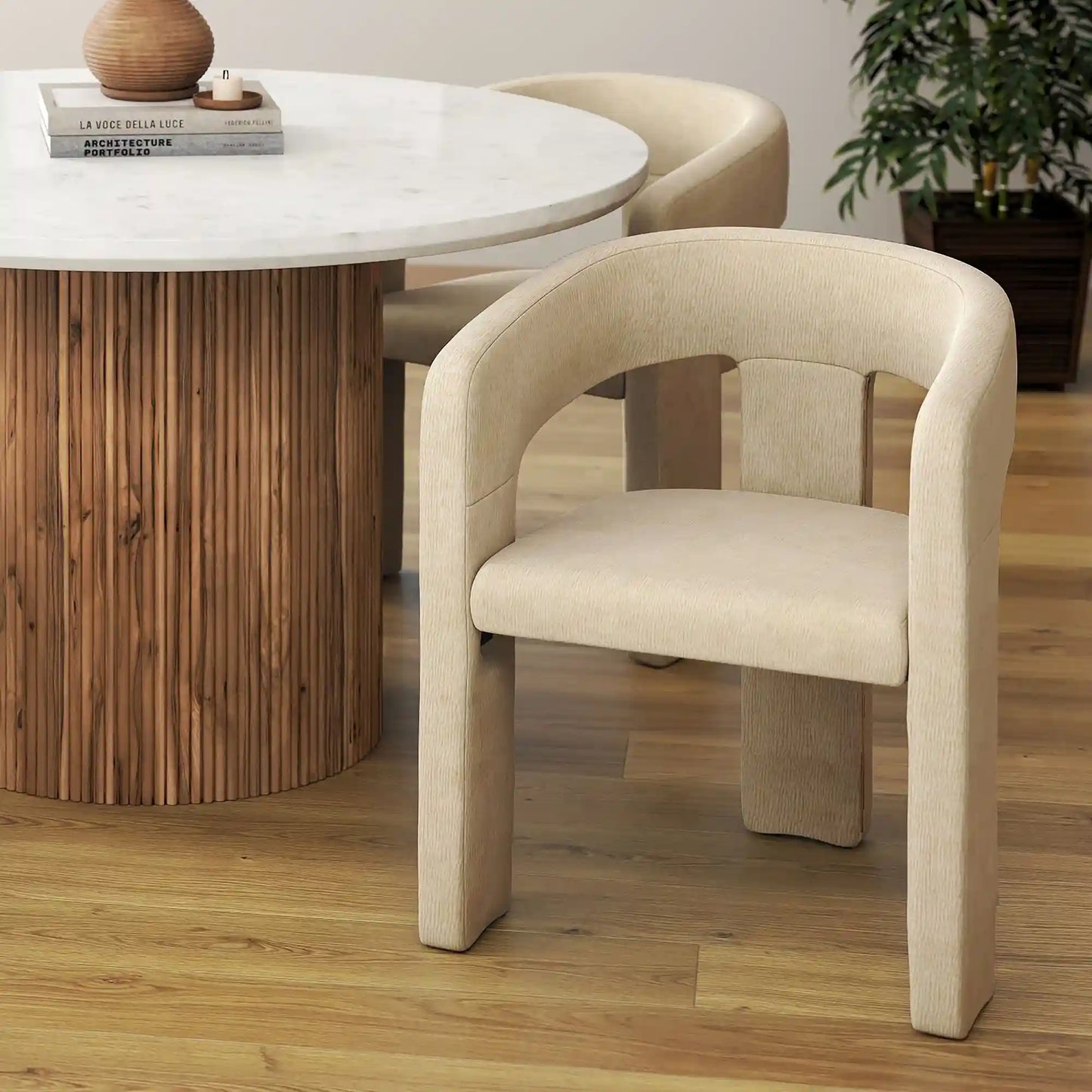 Beige Upholstered Dining Chairs Set of 2 – Modern Chenille Comfort