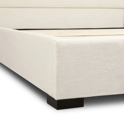 Beige Upholstered King Bed with Wingback Headboard
