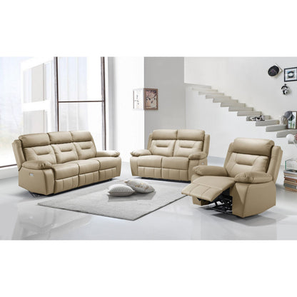 Beige leather recliner sofa for modern living room.