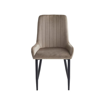Front view of beige velvet dining chair