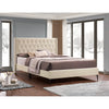 Beige Velvet Double Bed With Wingback Tufted Headboard