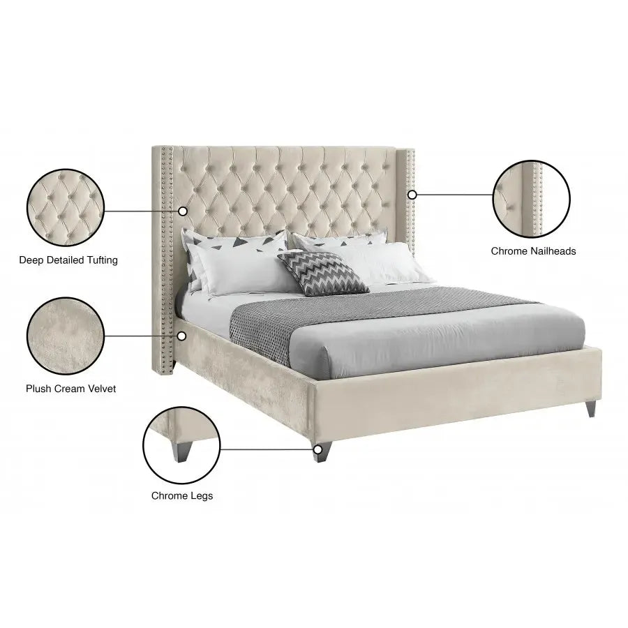 Beige Velvet Platform Bed Specifications