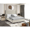 Beige Velvet  Platform Bed with Tufted Headboard