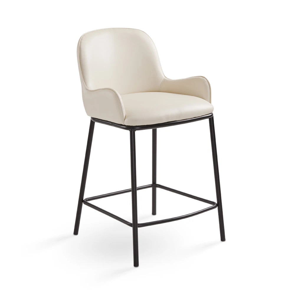 Bennett Taupe Faux Leather Counter Stool with Black Metal Frame