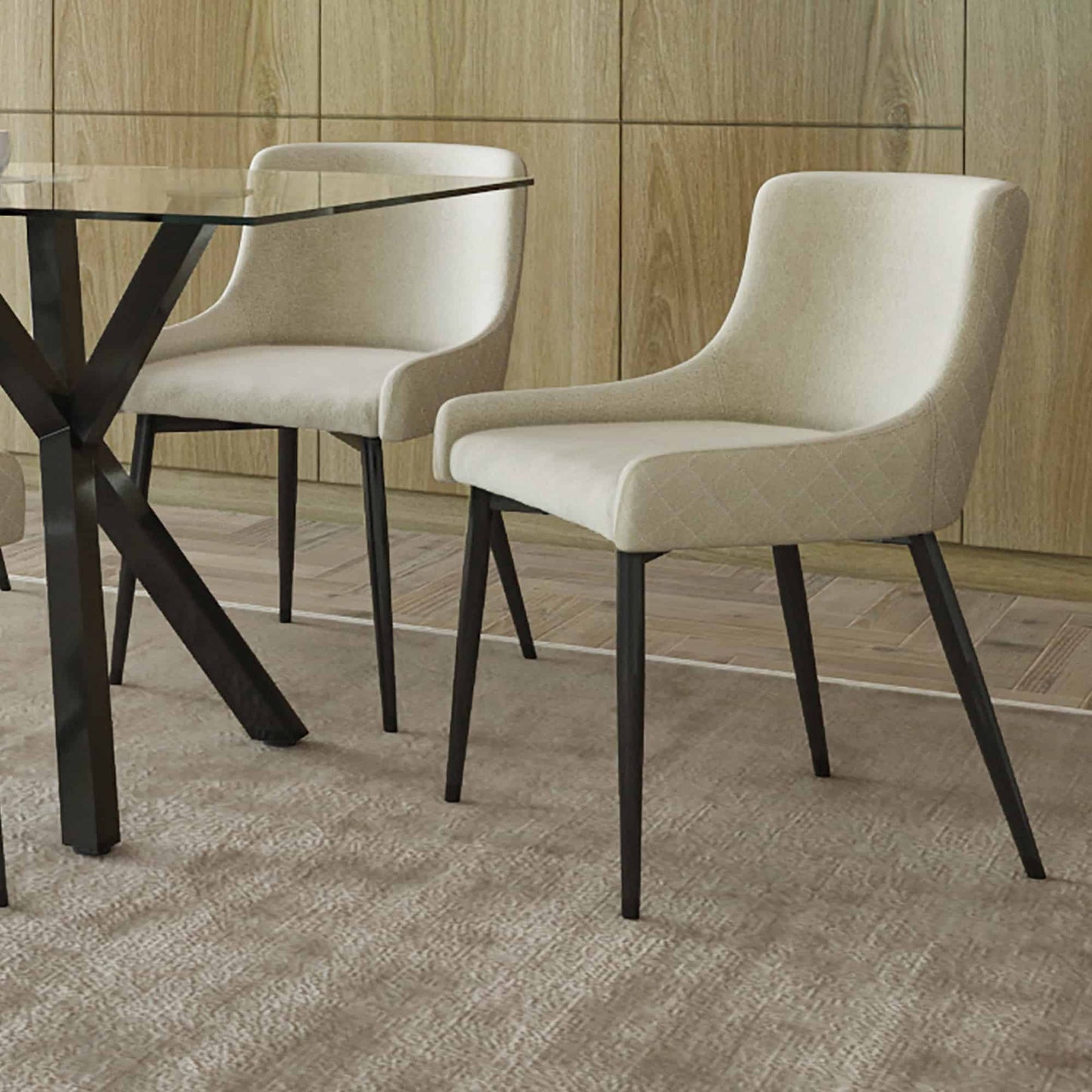 Bianca Mid-Century Modern Side Chair, in Beige Fabric -  Set of 2