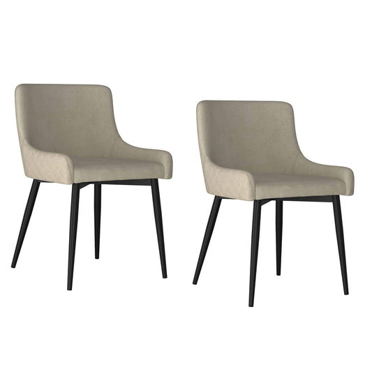 Bianca Mid-Century Modern Side Chair, in Beige Fabric -  Set of 2