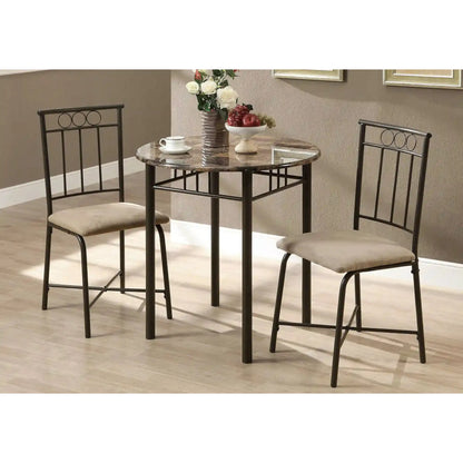 Bistro Dining Set for 2 People - Espresso Marble-Top Table & Metal Chairs
