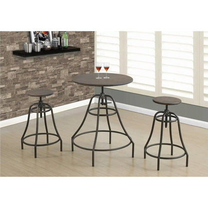 Bistro Dining Set For 2 – Distressed Brown Wood & Bronze Metal Finish