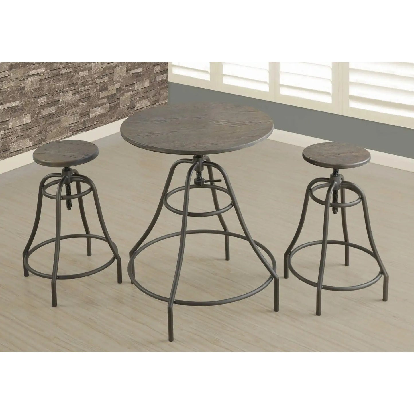 Bistro Dining Set For 2 – Distressed Brown Wood & Bronze Metal Finish