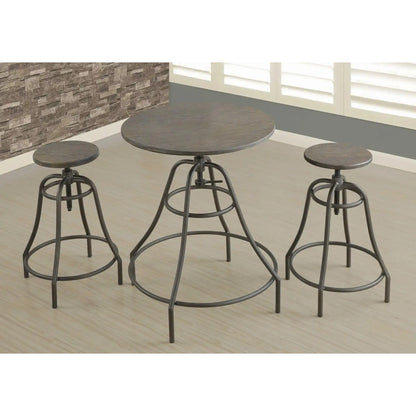 Bistro Dining Set For 2 – Distressed Brown Wood & Bronze Metal Finish