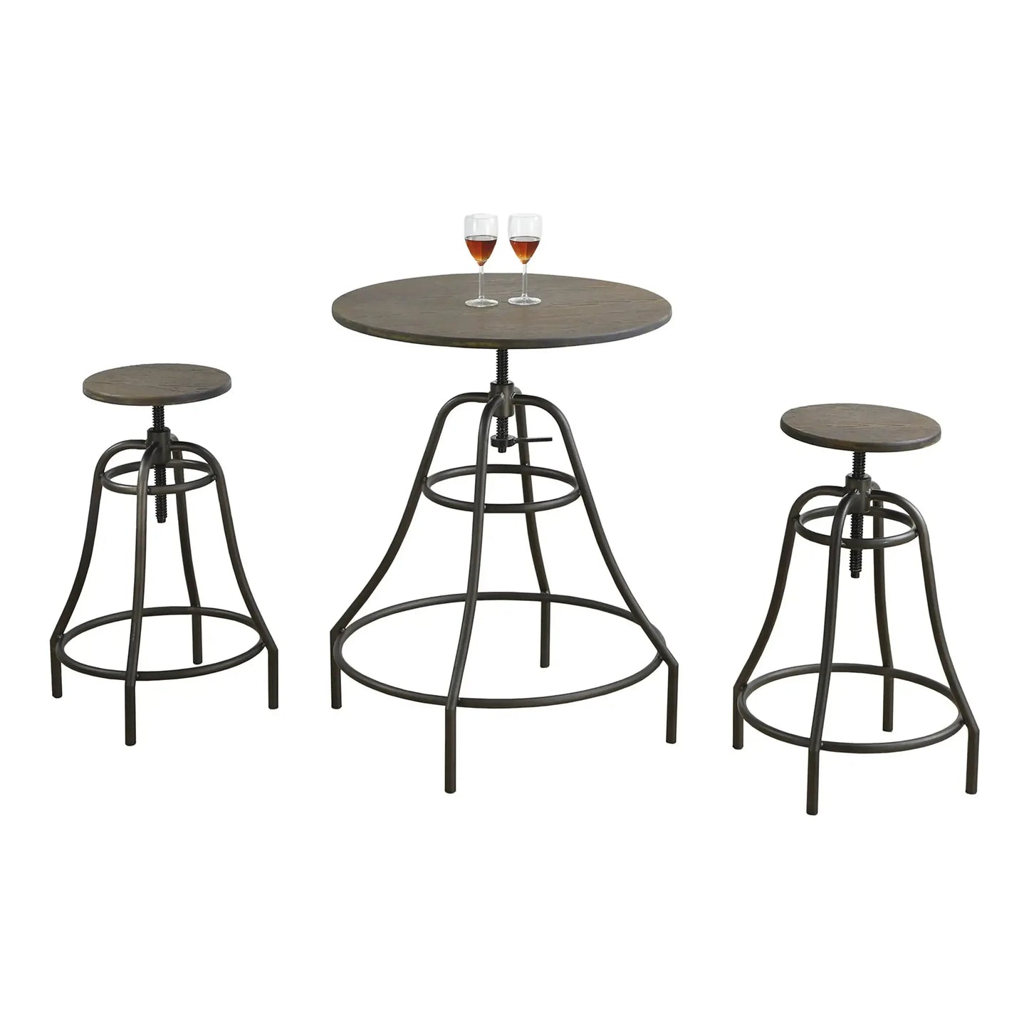 Bistro Dining Set For 2 – Distressed Brown Wood & Bronze Metal Finish